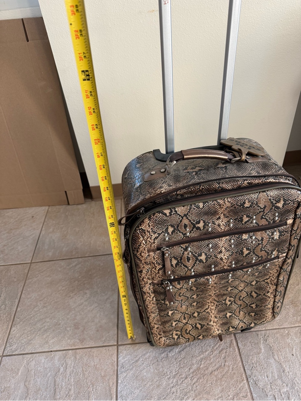 Kathy Van Zeeland Leather Brown Snake Print Rolling Carry-On